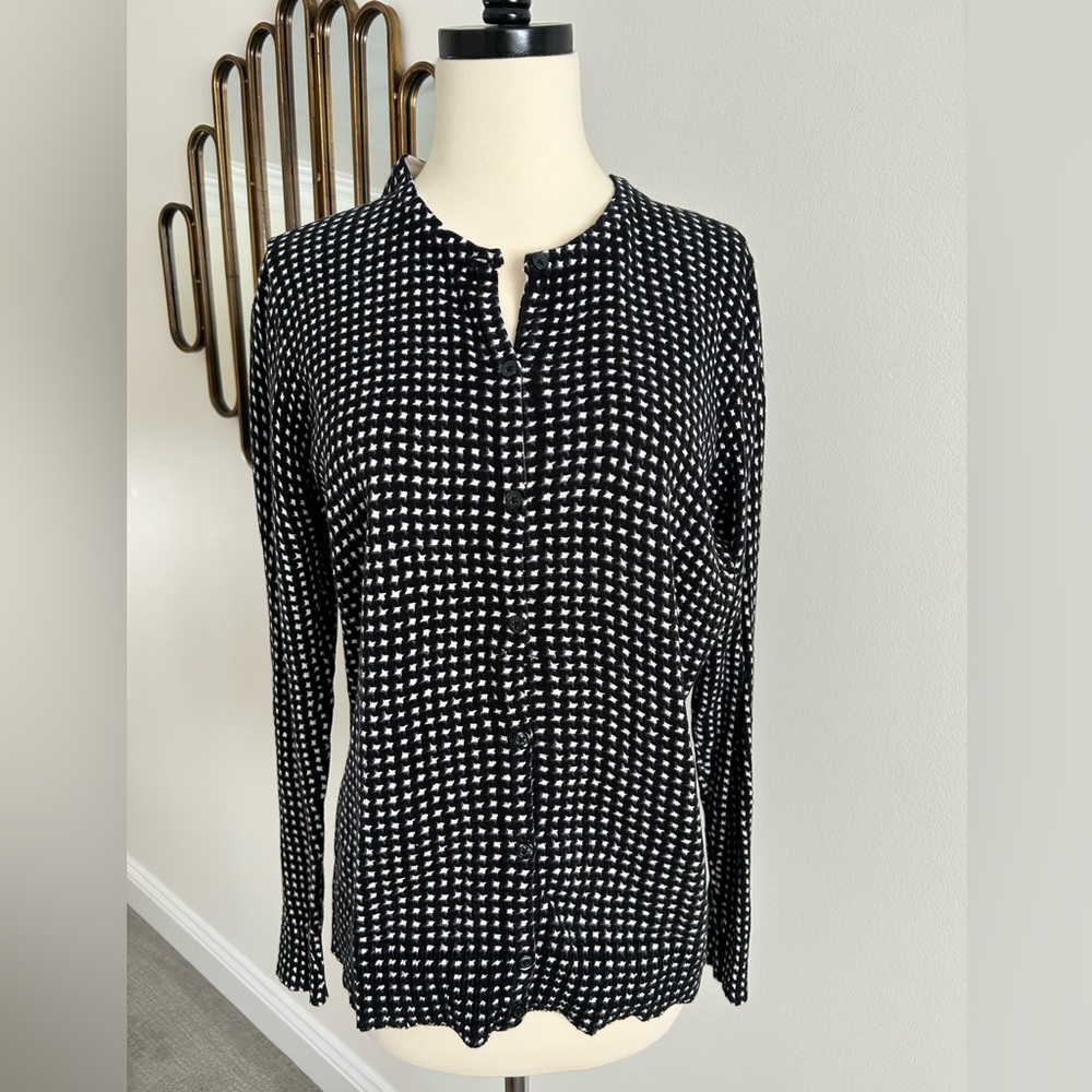 NWT Croft & Barrow Black White Women's Cardigan Sweater Button Down Geometric L - Picture 1 of 15